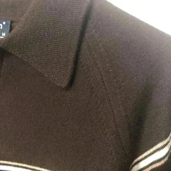 Puritan Vintage Mens Grandpa Brown Cream Long Sleeve Polo Sweater Sz Medium NWT - Picture 3 of 11